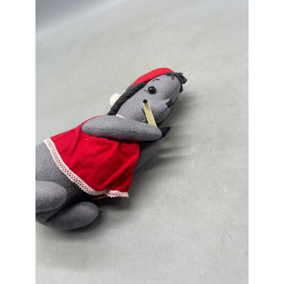 vtg handmade gray mouse plush Christmas toy decor night gown candle 10" READ - Picture 6 of 7